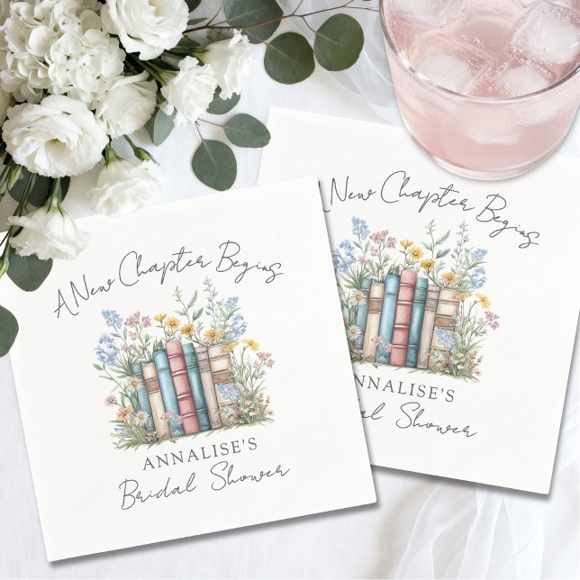 Boka Ny Kapitel Bröllopsfest Wildflower Pappersservett (Book New Chapter Wildflower Bridal Shower Napkins)