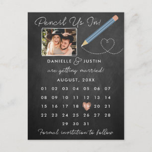 "Boka oss" Modern kalender Spara datumet Meddelande Vykort