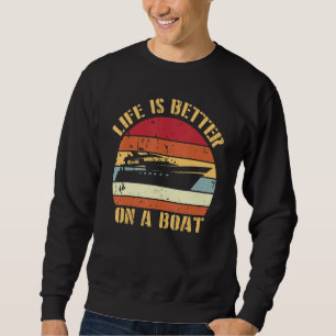 Boka Retro Life bättre på en båtkapten Lång Ärmad Tröja
