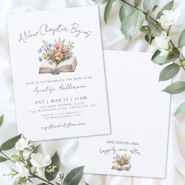 Boka Wildflower Ny kapitel Bröllopsdusch Inbjudningar (Book Wildflower New Chapter Bridal Shower Invitation)