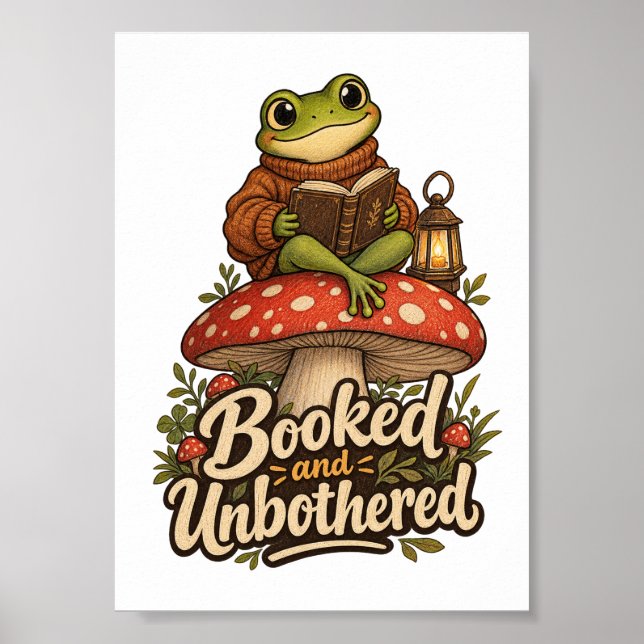 Bokad och oberörd groda som läser bok Väggkonst (Framsidan)