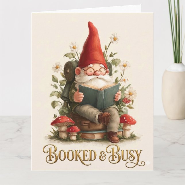 Bokad och upptagen läsgnome kort (Framsida)