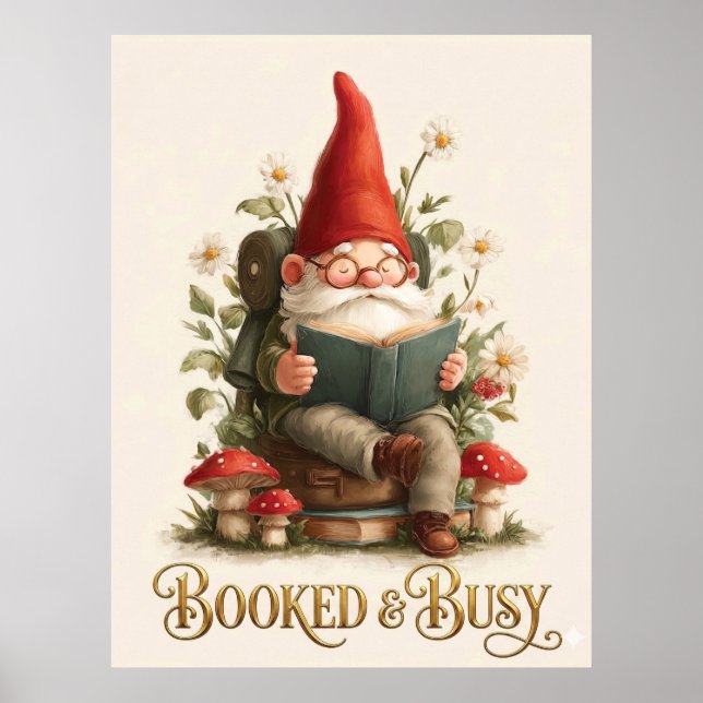 Bokad och upptagen läsgnome poster (Framsidan)