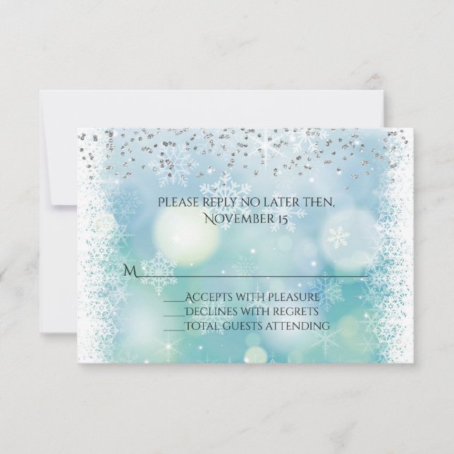 Bokah Snöflingor Winter Wedding Responcard OSA Kort (Framsida)