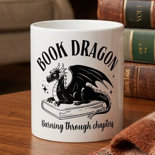 Bokälskardragon Fantasy Läsare Svart och Vitt Kaffemugg (Skapare uppladdad)