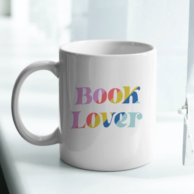 Bokälskare färgrik retro typografi trendig kaffemugg (Book lover mug)