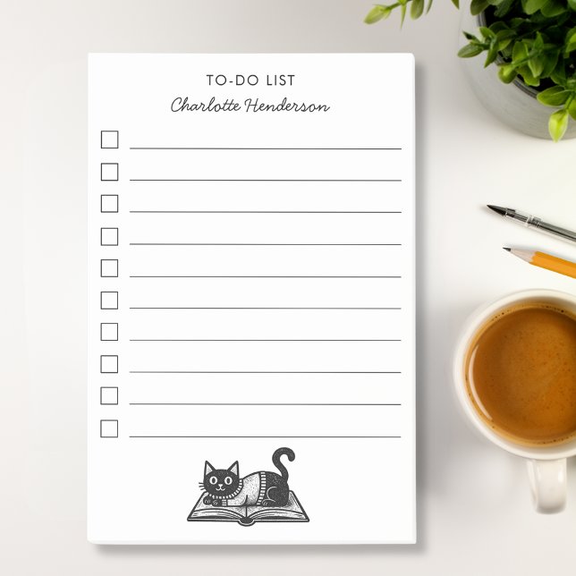 Bokälskare Katt Svart och Vit Anpassad Skript Att- Post-it Block (Skapare uppladdad)