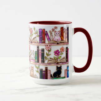 Bokälskare Kattmugg Blommig Bokhylla Present Mugg