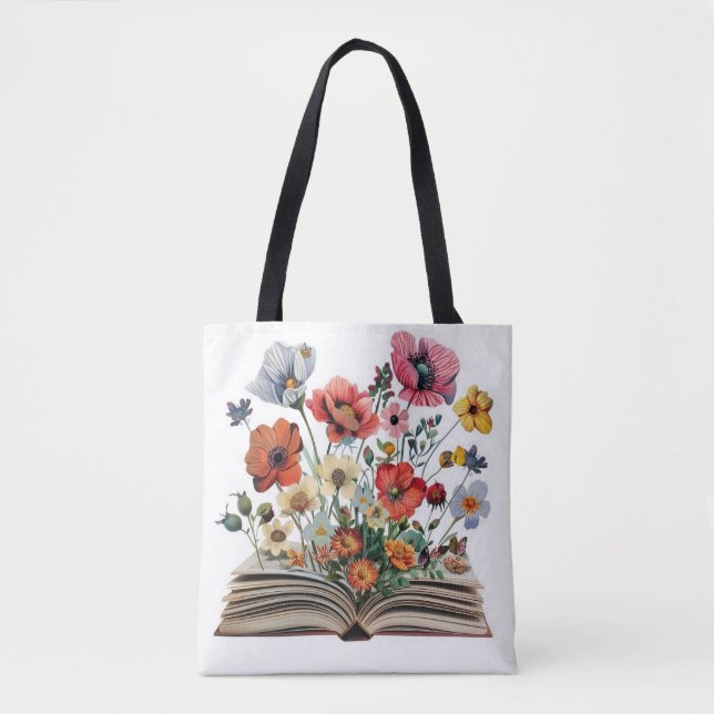 Bokälskare Läsare Bibliofiler Blommor  Tygkasse (Framsida)