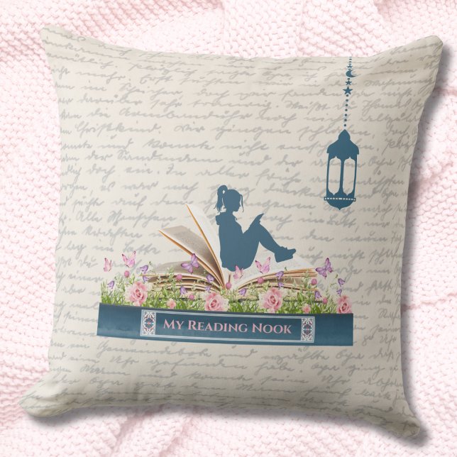 Bokälskare Läsning Hörna Mysig Kastkudde Kudde (Book Lovers Reading Nook Cozy Throw Pillow)