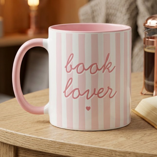 Bokälskare manus citat Rosa randig hjärta kaffe  Mugg (Skapare uppladdad)