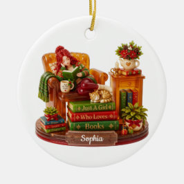 Bokälskare Tjej Mysig 3D Anpassad Namn Ornament