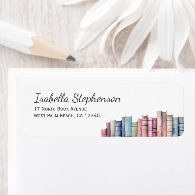 Bokälskare Vattenfärg Böcker Returadress Etikett (Insitu)
