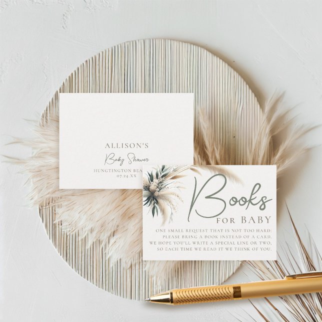 Bokar Baby Shower Boho Pampas Greenery Neutralt Tilläggskort (boho baby shower books for baby card pampas greenery watercolor sage green beige neutral)