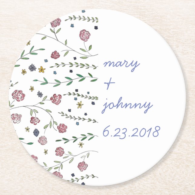 Bokar & blomstrar underlägg papper rund (Framsidan)