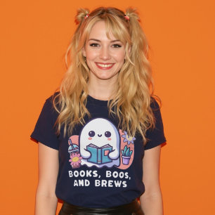 Bokar Boos and Brews Groovy Reading Coffee Ghost T Shirt