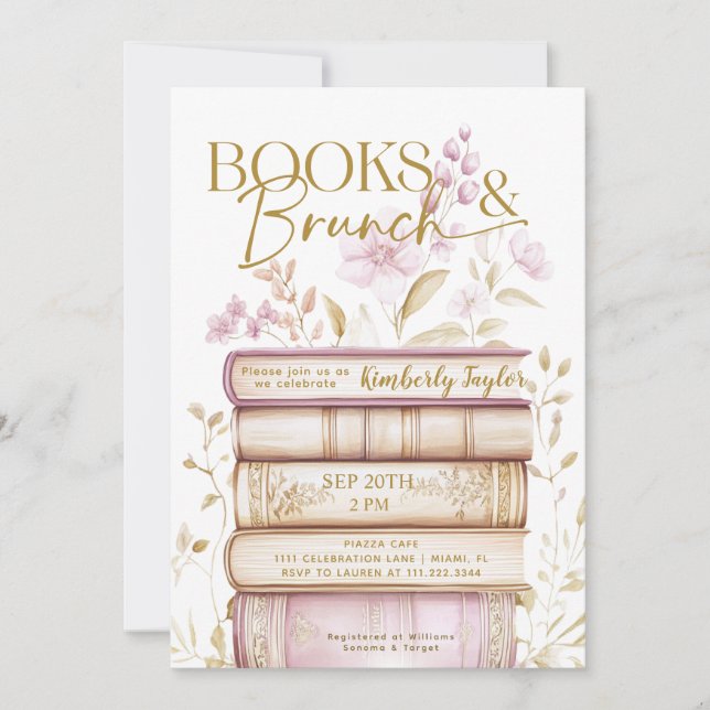 Bokar & Brunch Story Bok Inbjudningskort för möhip (Framsida)