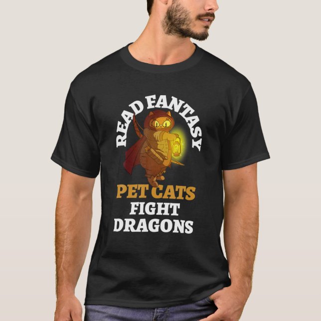 Bokar Cat Dragons Funny Bookish Bookworm Fantasy B T Shirt (Framsida)