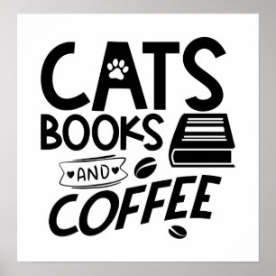 Bokar Cats Coffee Funny Reading Bookworm Cute Cat Poster