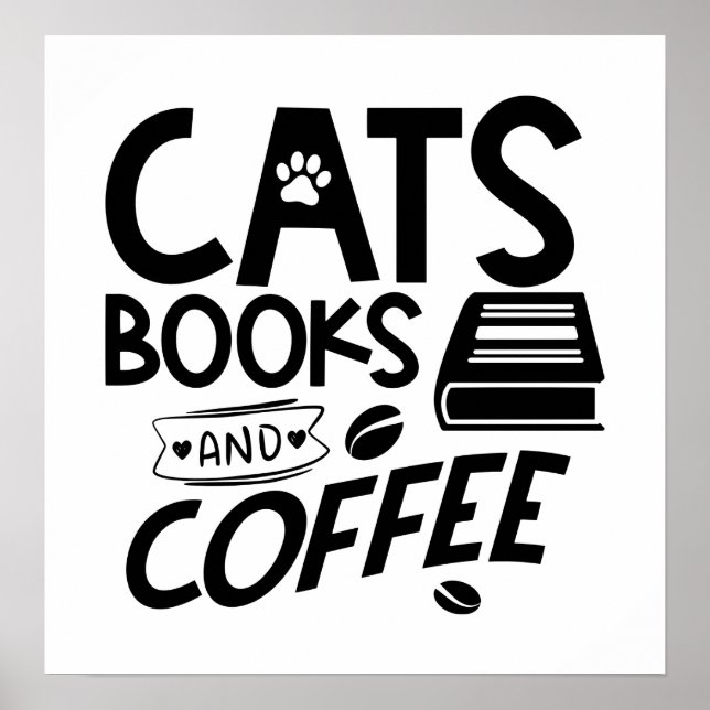 Bokar Cats Coffee Funny Reading Bookworm Cute Cat Poster (Framsidan)