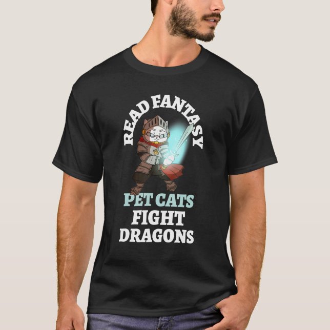 Bokar Cats Dragons Funny Knight Bookish Fantasy Bi T Shirt (Framsida)