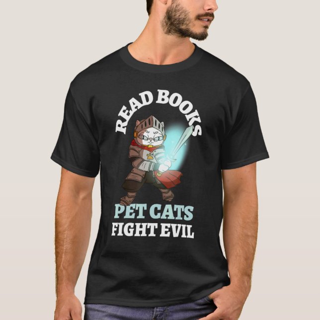 Bokar Cats Evil Knight Bookish Reading Bibliophile T Shirt (Framsida)