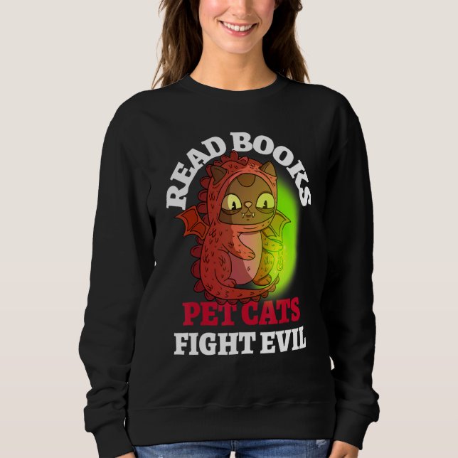 Bokar Cats Fight Evil Bookish Magic Dragon Reading T Shirt (Framsida)