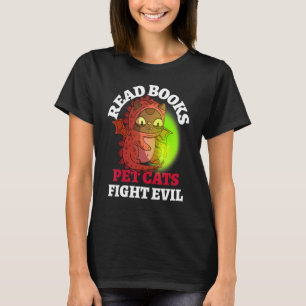 Bokar Cats Fight Evil Bookish Magic Dragon Reading T Shirt