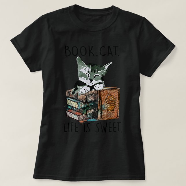 Bokar Cats Life är sötat Cat Bok Älskare, se B T Shirt (Design framsida)