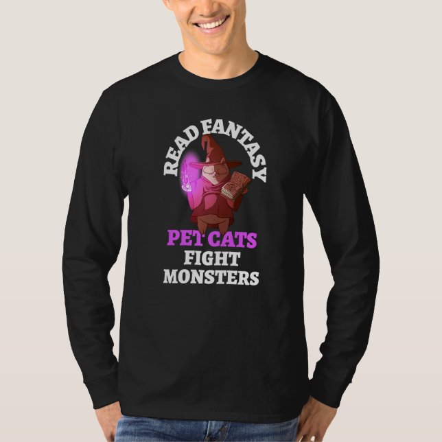 Bokar Cats Monsters Bookish Bookworm Fantasy Wizar T Shirt (Framsida)