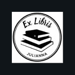Bokar Ex Libris Anpassningsbar Bookplate-Personlig Stämpel<br><div class="desc">Denna runda anpassningsbar-bokskylt gummi frimärke har en silhuett av en stapel av bokar inuti en dubbla cirkel. Det står Ex Libris och har plats för ditt namn i mallen för att anpassa det. Byt bara ut provet namn mot ditt eget. — Du kan ändra teckensnittet stil, flytta eller ändra vad...</div>