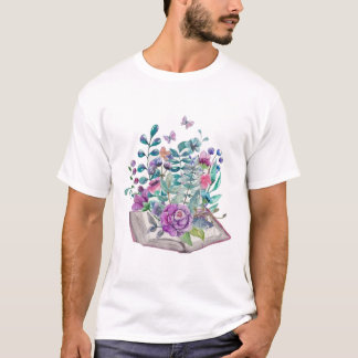 Bokar Flower Bookworm Reading Fläkt T- T Shirt