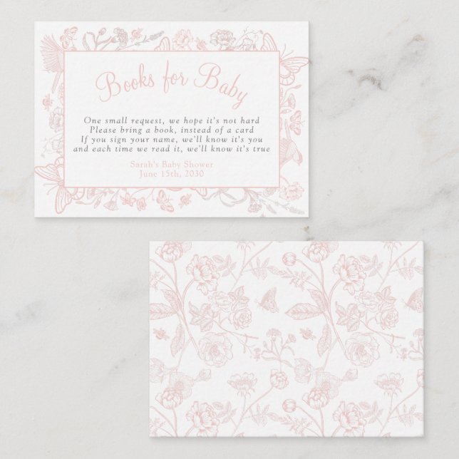 Bokar för Baby A Little Butterfly Rosa Baby Shower Tilläggskort (Fram/baksida)