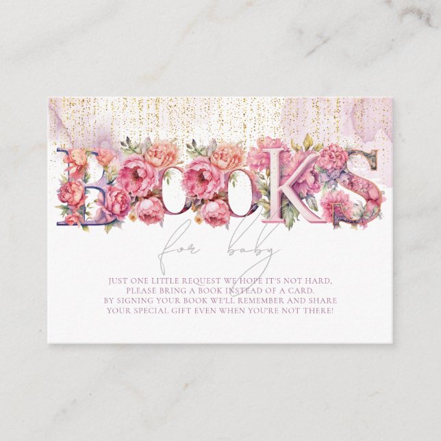 Bokar för Baby Blommigt Rosa Guld Glitter Tilläggskort (Framsida)
