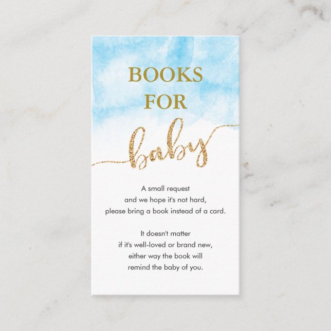 Bokar för Baby blue vattenfärgen Guld Glitter Tilläggskort (Framsida)