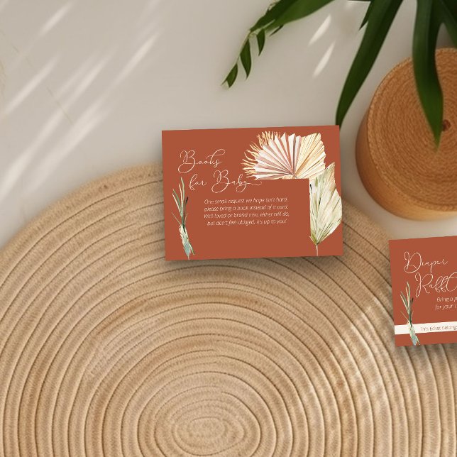 Bokar för Baby Boho Foliage Terracotta Baby Shower Tilläggskort (Books for Baby enclosure card in terracotta with boho palm leaves)