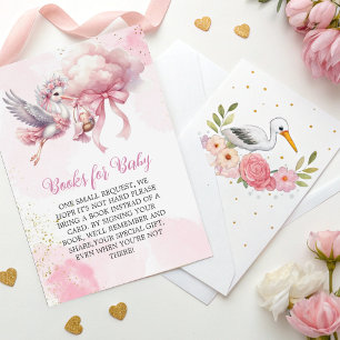 Bokar för Baby Card Stork & Cloud Flicka Showe Tilläggskort