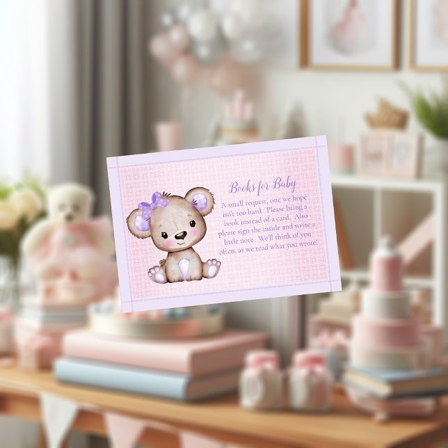 Bokar för Baby Cute Lila Bear for Girl Shower en Tilläggskort (Skapare uppladdad)