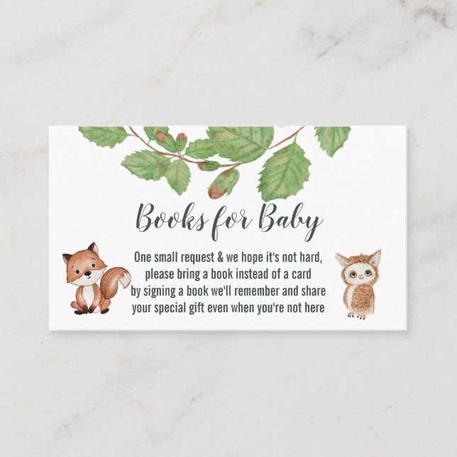 Bokar för baby/Diaper Raffle Woodland Animals Visitkort (Framsida)