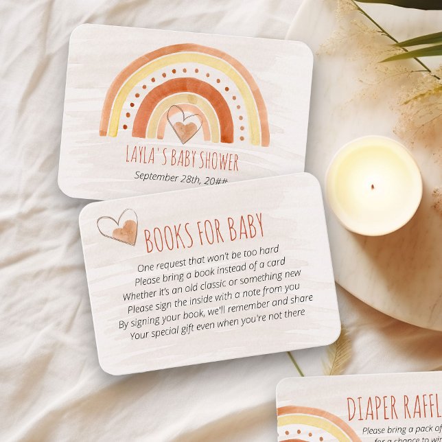 Bokar för Baby Dikt Neutralt Rainbow Baby Shower Tilläggskort (Books for Baby request card with neutral color rainbow)
