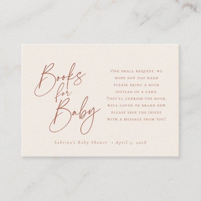 Bokar för Baby | Elegant Script Terra Cotta Tilläggskort (Framsida)