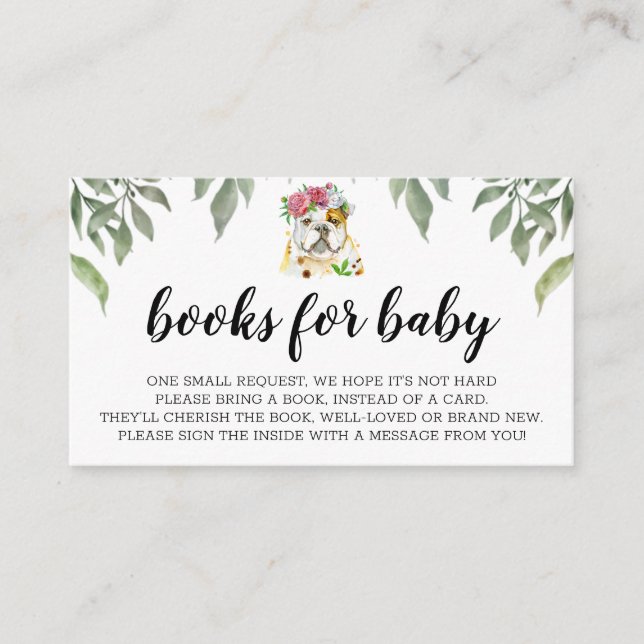 Bokar för Baby English Bulldog Boho Greenery Tilläggskort (Framsida)