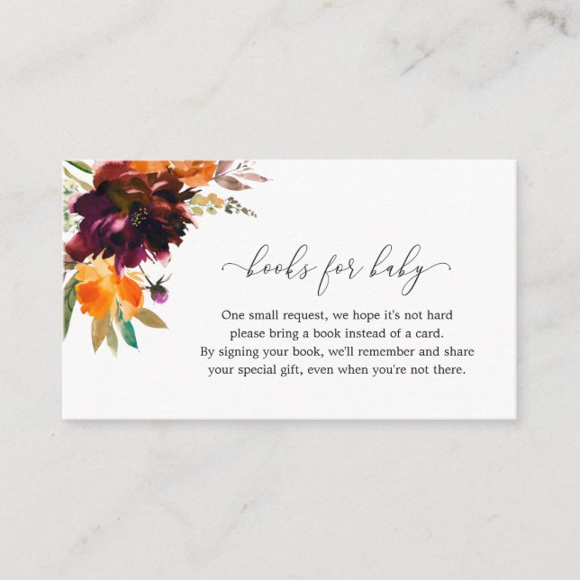 Bokar för Baby Fall Blommigt Rustic Baby Shower Tilläggskort (Framsida)