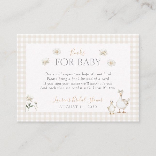 Bokar för Baby Fånig Goose Whimsical Beige Shower Tilläggskort (Framsida)