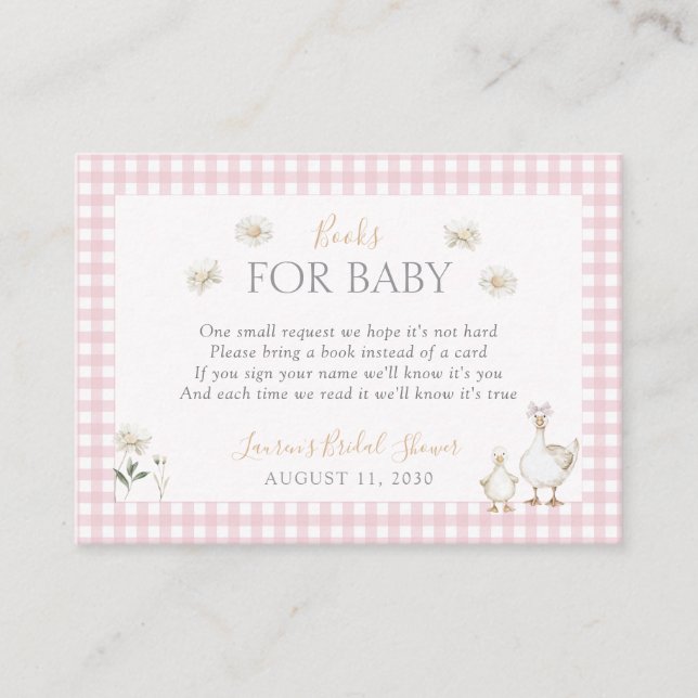 Bokar för Baby Fånig Goose Whimsical Rosa Shower Tilläggskort (Framsida)