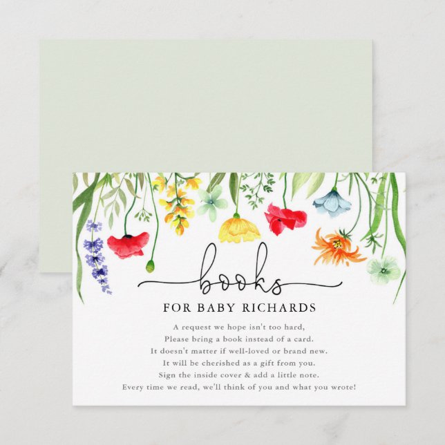 Bokar för Baby-färgämnet babydusch för vilda blomm Tilläggskort (Fram/baksida)