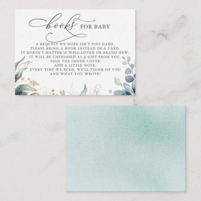 Bokar för Baby Guld Greenery Request Card Tilläggskort (Fram/baksida)