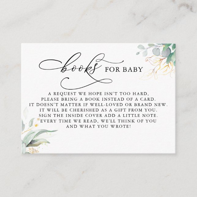 Bokar för Baby Guld Greenery Request Card Tilläggskort (Framsida)