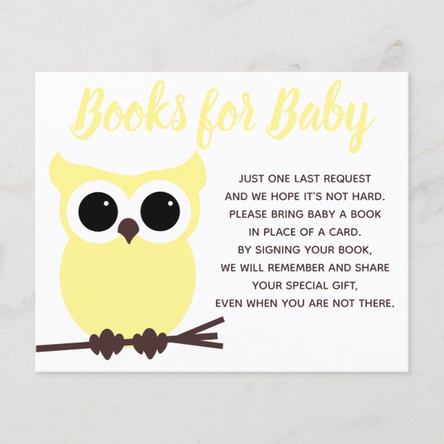 Bokar för Baby Gult Uggla Baby Shower Insert (Framsida)