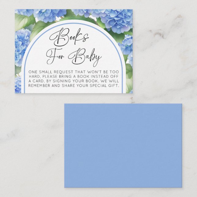 Bokar för Baby Hydrangea Blåa blommor Baby Shower Tilläggskort (Fram/baksida)